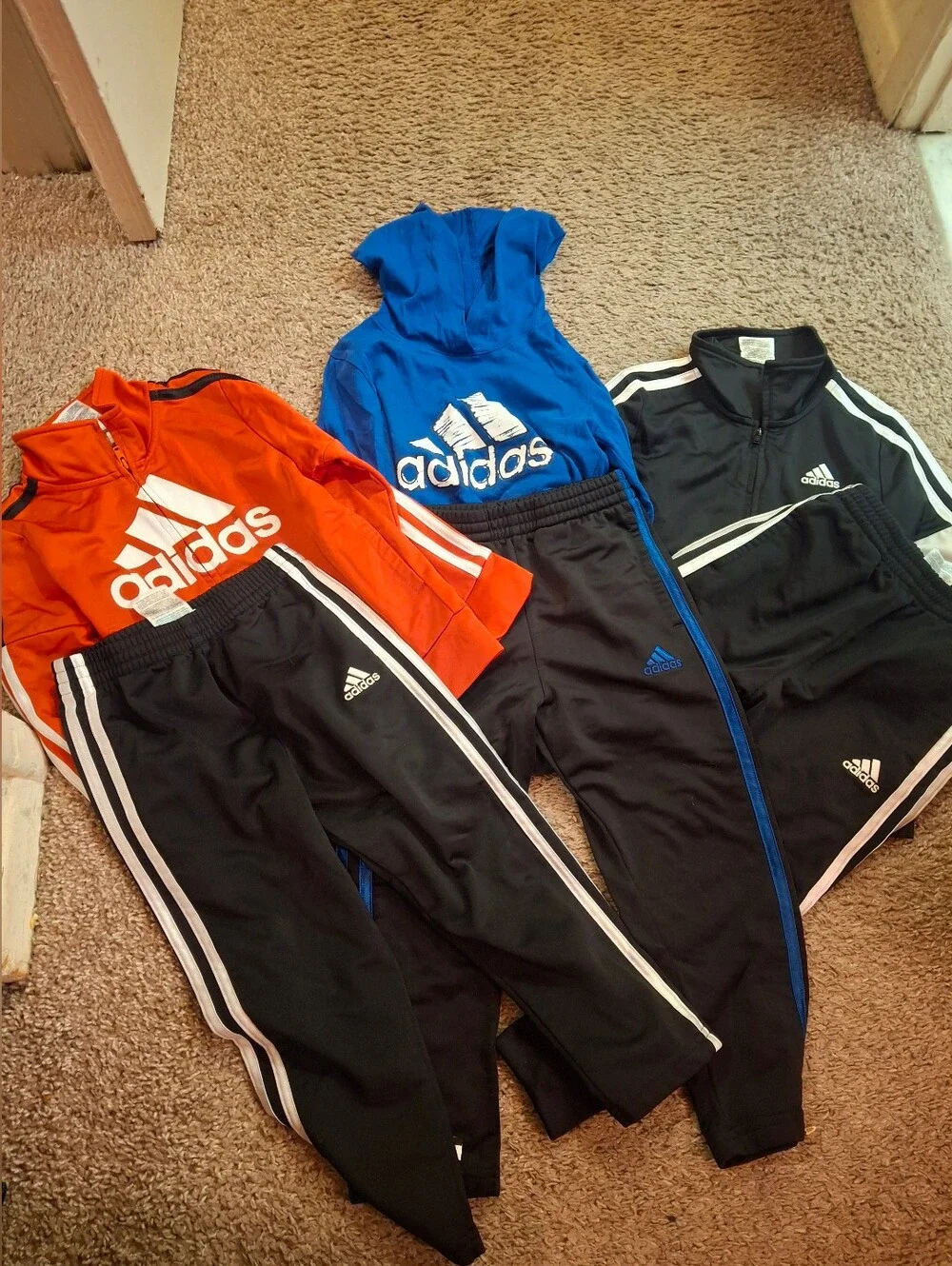 Cute Adidas Kids Black/Blue/Red Joggers & Track Pants with White Stripe Accents